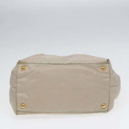 PRADA Hand Bag Nylon Beige Gold Auth fm3691