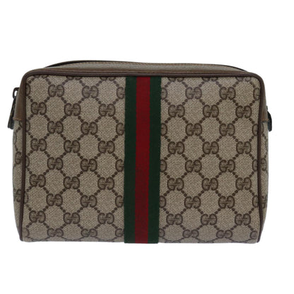 GUCCI GG Canvas Web Sherry Line Clutch Bag PVC Beige Green Red Auth fm3694