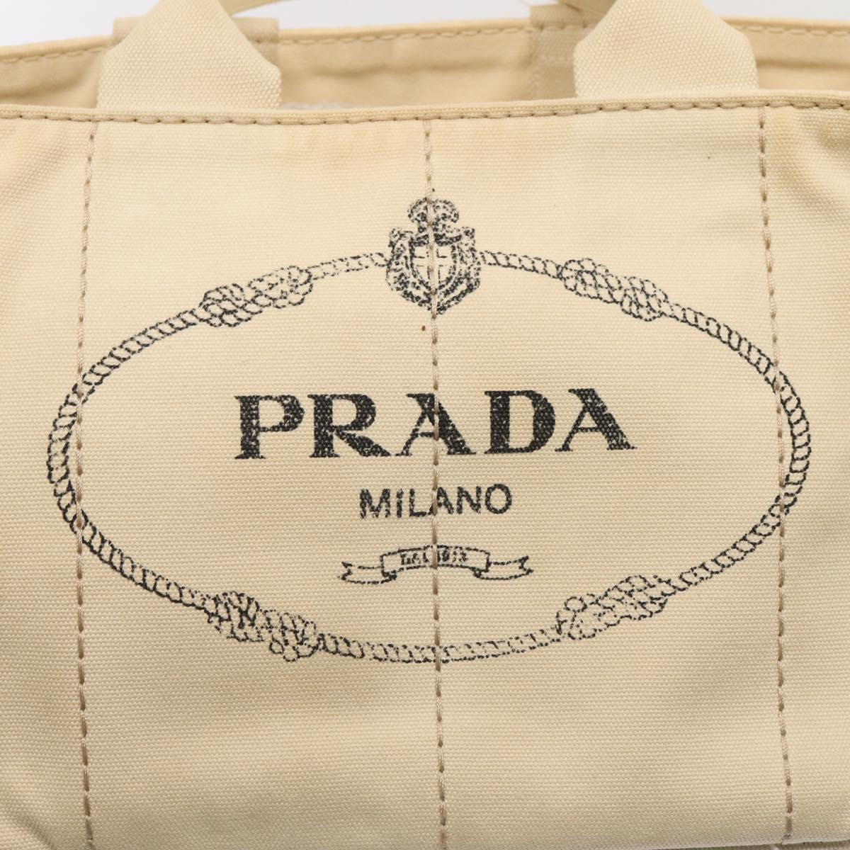 PRADA Canapa MM Hand Bag Canvas White Gold Auth fm3744