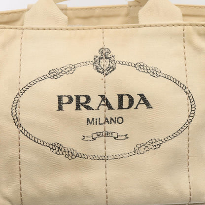 PRADA Canapa MM Hand Bag Canvas White Gold Auth fm3744