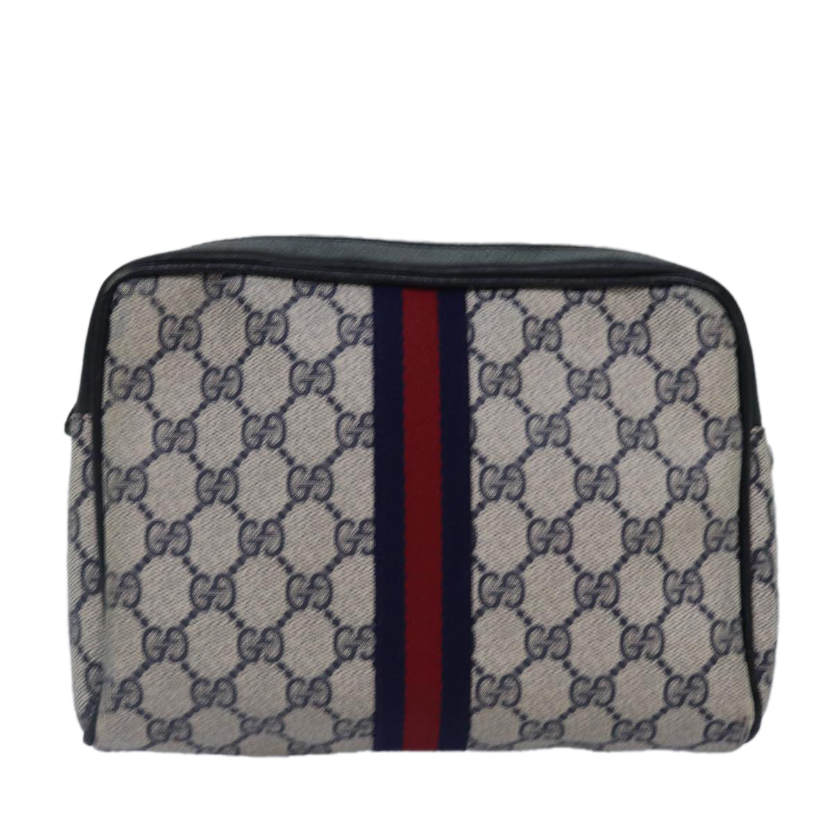 GUCCI GG Supreme Sherry Line Clutch Bag PVC Navy Red 010 378 Auth fm3753