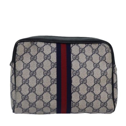 GUCCI GG Supreme Sherry Line Clutch Bag PVC Navy Red 010 378 Auth fm3753