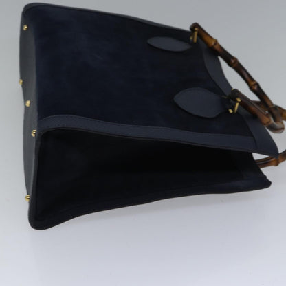 GUCCI Bamboo Hand Bag Suede Leather Navy Gold 002 123 0260 Auth fm3756