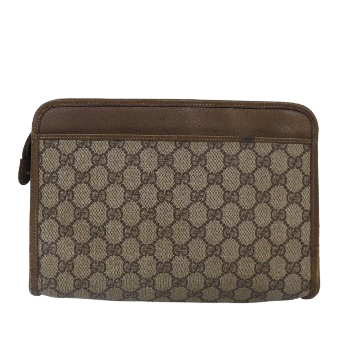 GUCCI GG Supreme Clutch Bag PVC Leather Beige 111 01 037 Auth fm3789