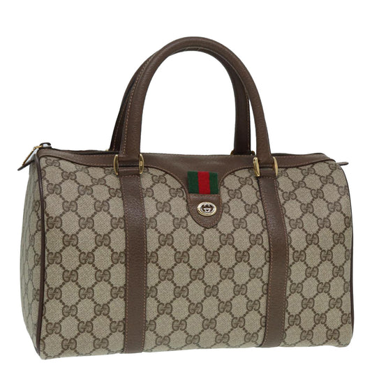 GUCCI GG Supreme Web Sherry Line Boston Bag PVC Beige Gold 40 02 007 Auth fm3792