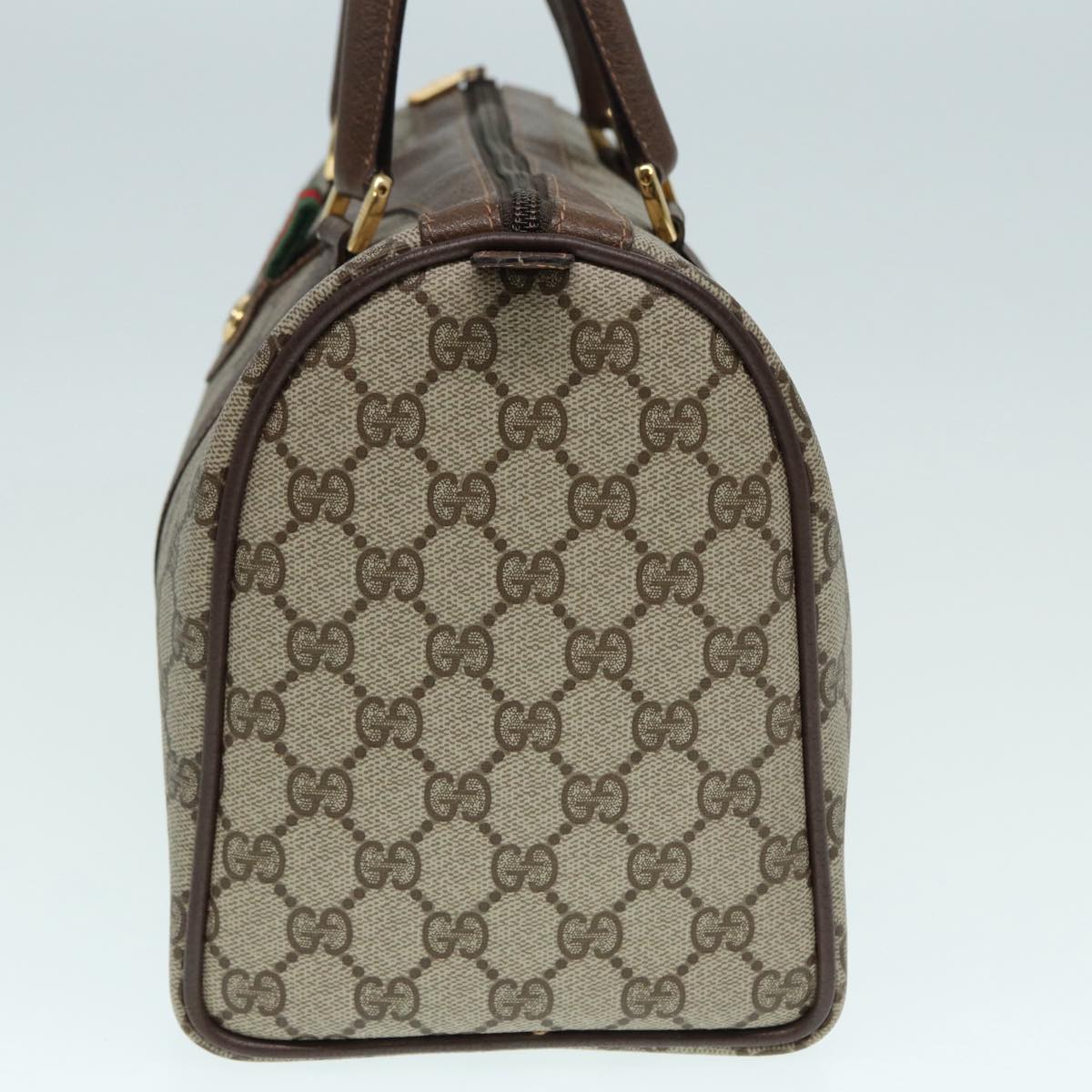 GUCCI GG Supreme Web Sherry Line Boston Bag PVC Beige Gold 40 02 007 Auth fm3792