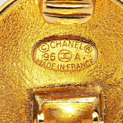 Chanel Gold Plated Coco Mark Crown Round Earrings 96A