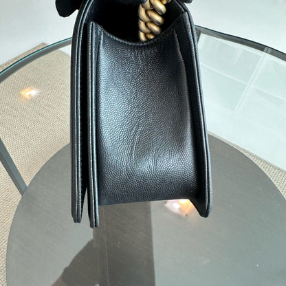 *Full Set, Caviar, Like New, Receipt* Boy Caviar Old Medium 25cm Quilted Leboy Black GHW No 25