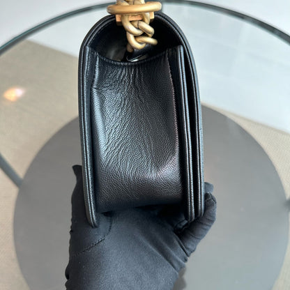 *Full Set, Caviar, Like New, Receipt* Boy Caviar Old Medium 25cm Quilted Leboy Black GHW No 25