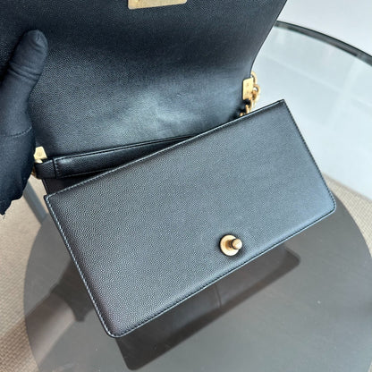 *Full Set, Caviar, Like New, Receipt* Boy Caviar Old Medium 25cm Quilted Leboy Black GHW No 25