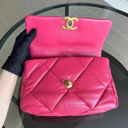 *Full Set, Receipt* 19bag C19 Goatskin Quilted Small Hot Pink Two-tone Hardware Series 29