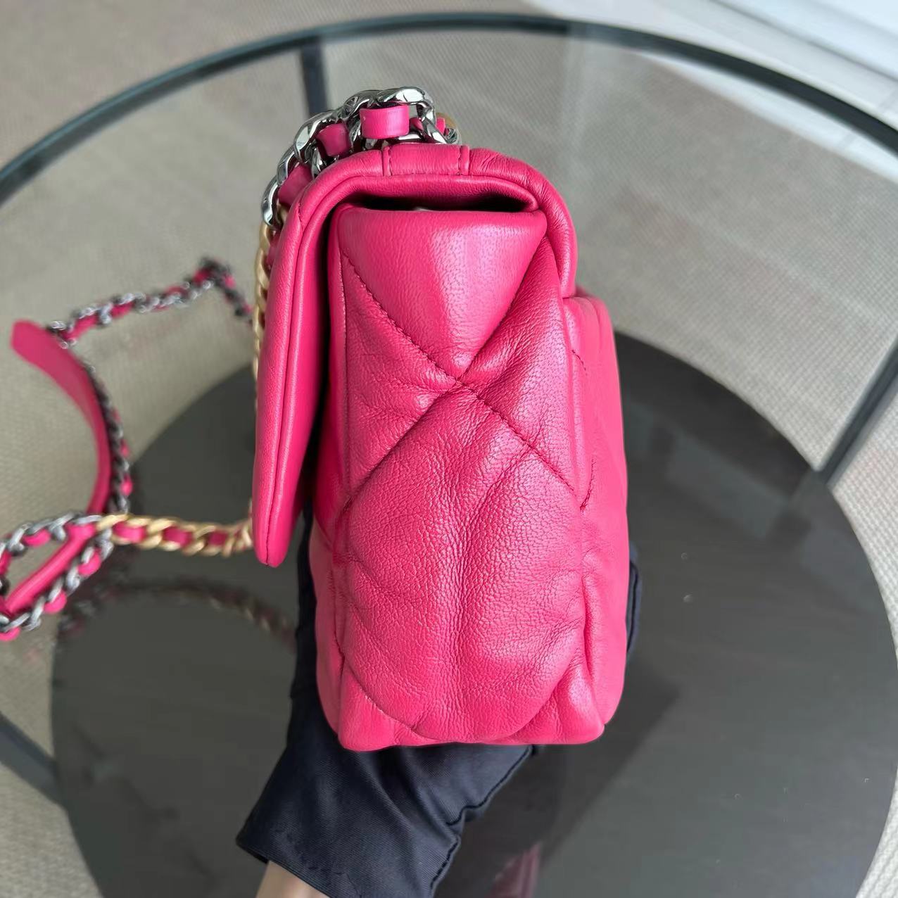 *Full Set, Receipt* 19bag C19 Goatskin Quilted Small Hot Pink Two-tone Hardware Series 29