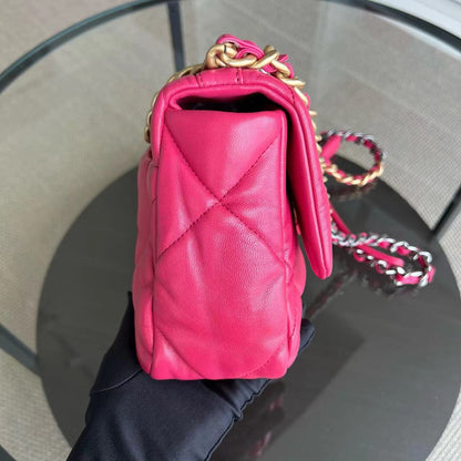*Full Set, Receipt* 19bag C19 Goatskin Quilted Small Hot Pink Two-tone Hardware Series 29