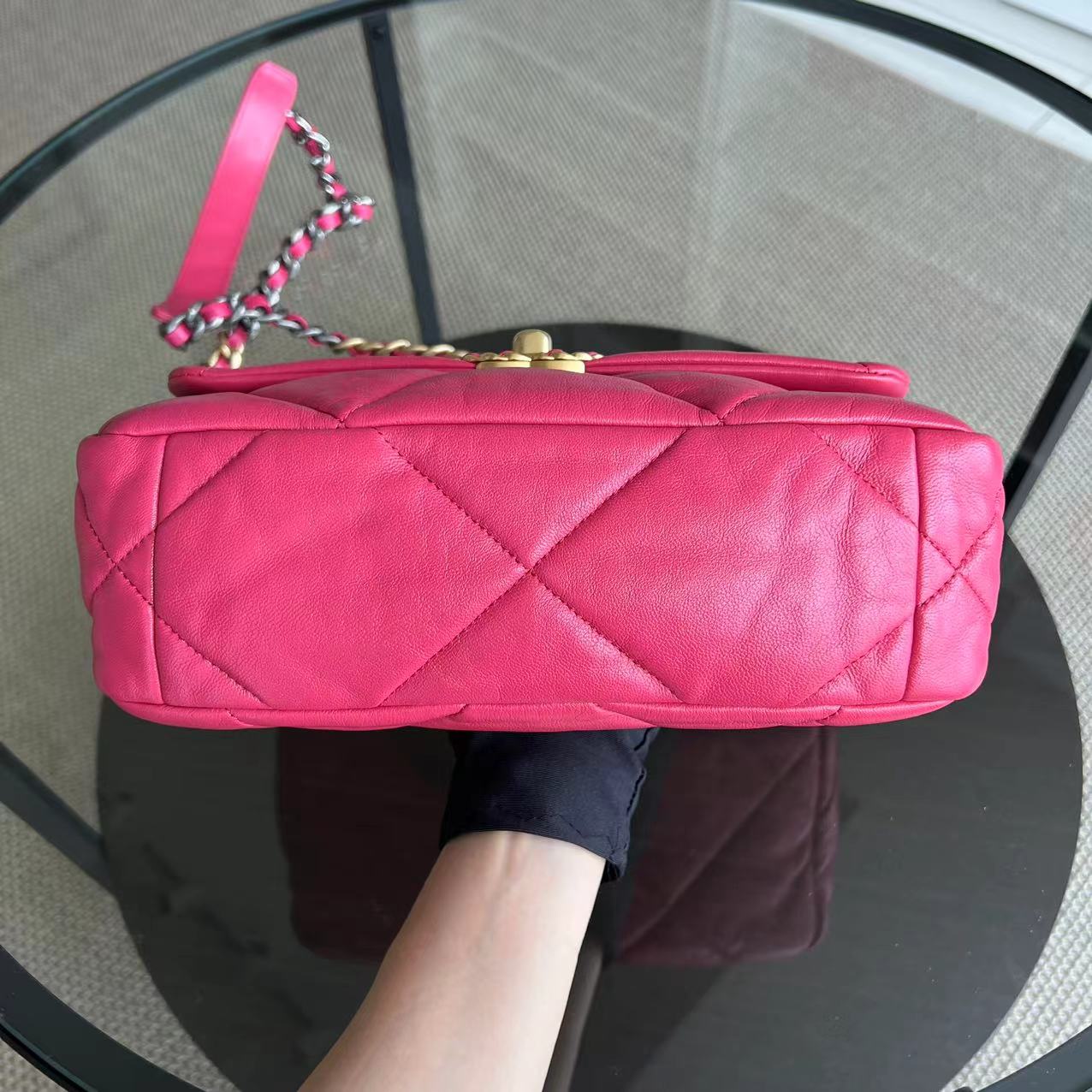 *Full Set, Receipt* 19bag C19 Goatskin Quilted Small Hot Pink Two-tone Hardware Series 29
