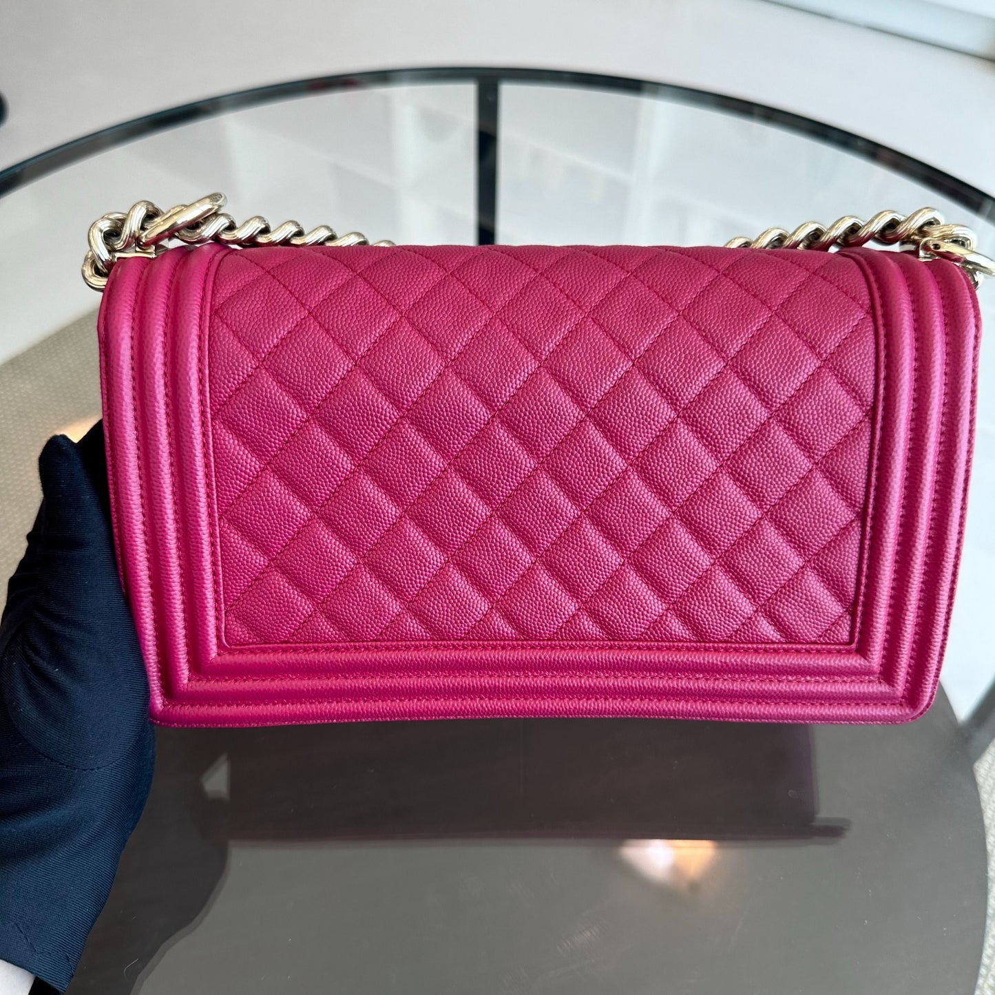 *Full Set, Receipt* Boy Caviar Old Medium 25CM Quilted Leboy Hot Pink GHW No 23