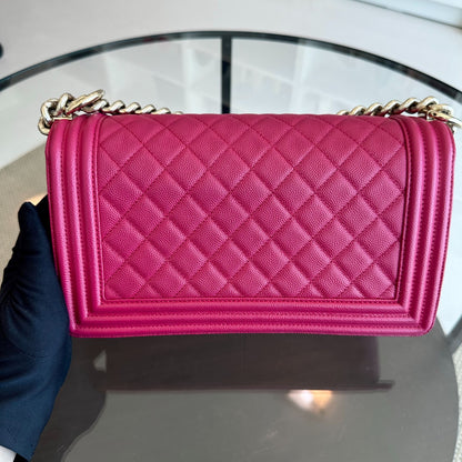 *Full Set, Receipt* Boy Caviar Old Medium 25CM Quilted Leboy Hot Pink GHW No 23