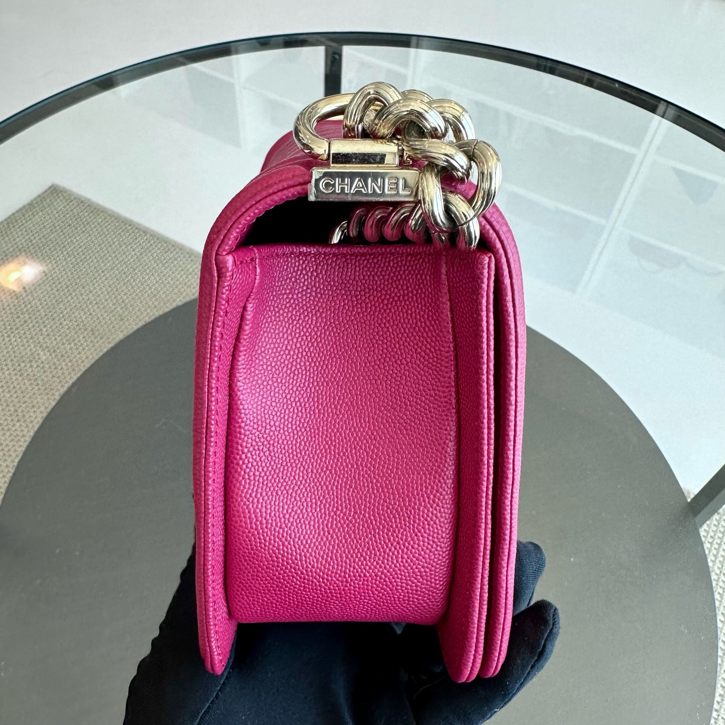 *Full Set, Receipt* Boy Caviar Old Medium 25CM Quilted Leboy Hot Pink GHW No 23