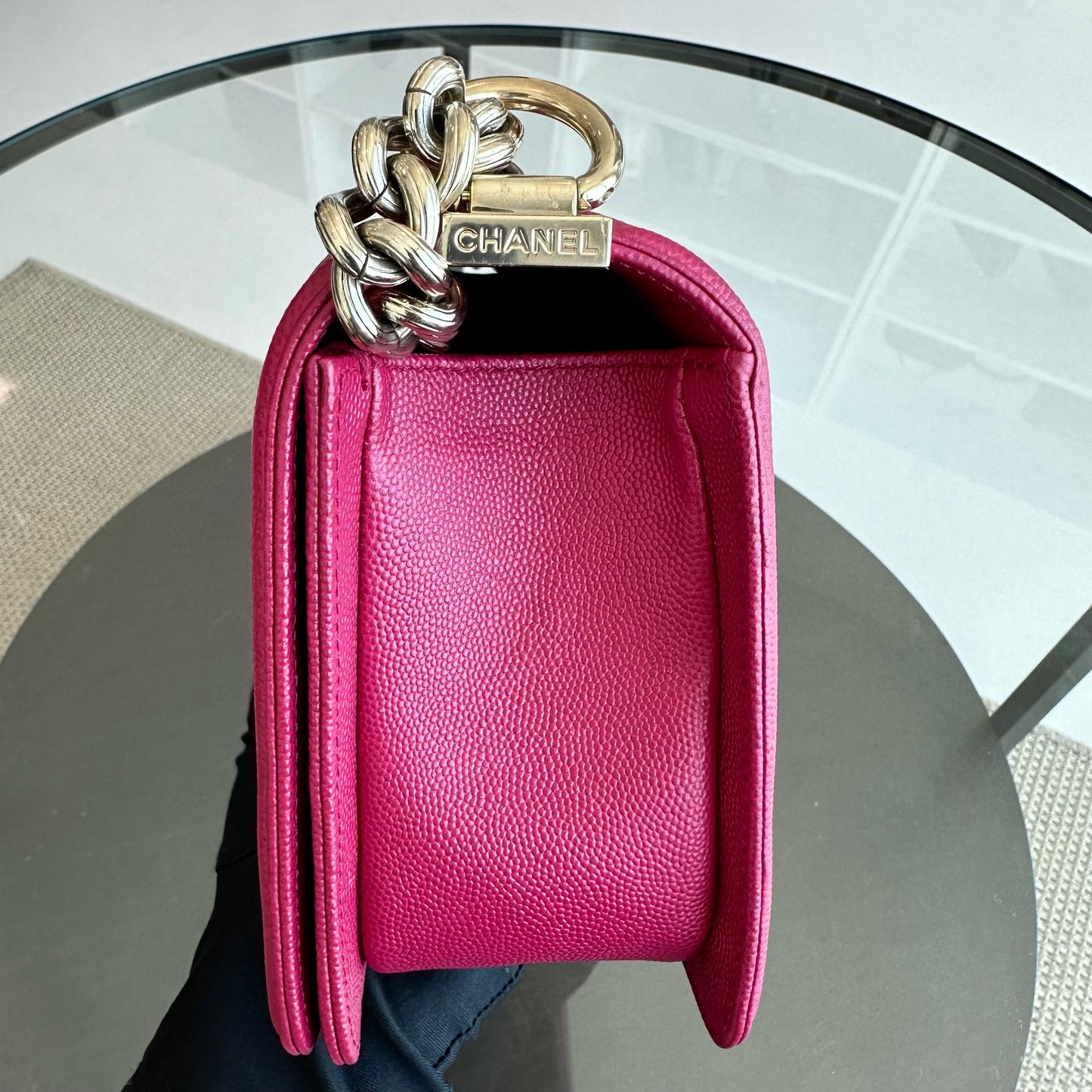 *Full Set, Receipt* Boy Caviar Old Medium 25CM Quilted Leboy Hot Pink GHW No 23