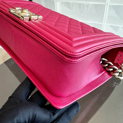 *Full Set, Receipt* Boy Caviar Old Medium 25CM Quilted Leboy Hot Pink GHW No 23
