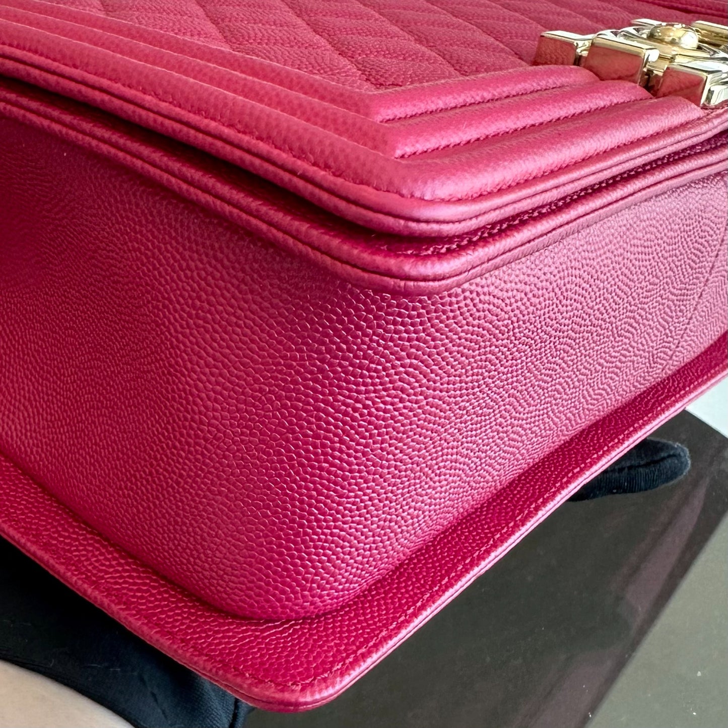 *Full Set, Receipt* Boy Caviar Old Medium 25CM Quilted Leboy Hot Pink GHW No 23