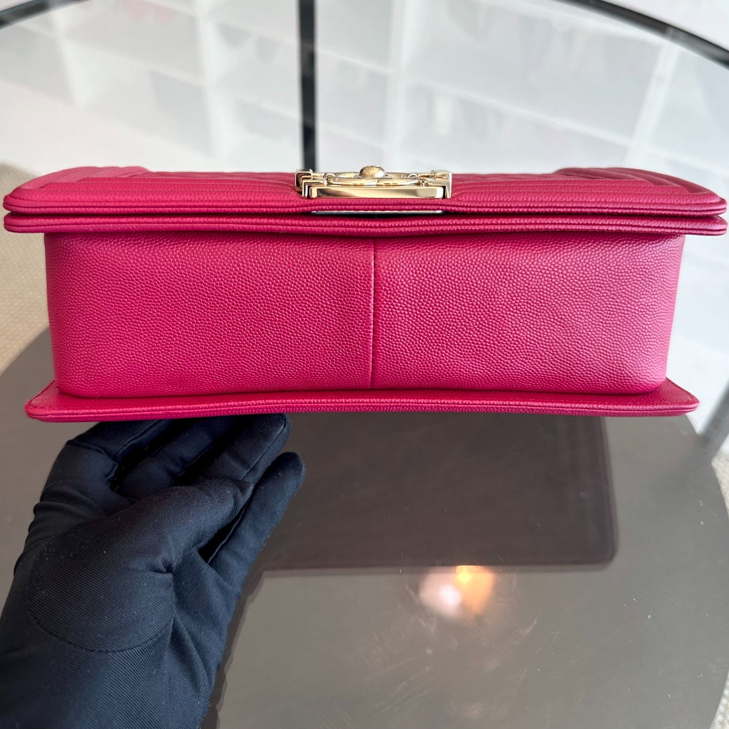 *Full Set, Receipt* Boy Caviar Old Medium 25CM Quilted Leboy Hot Pink GHW No 23