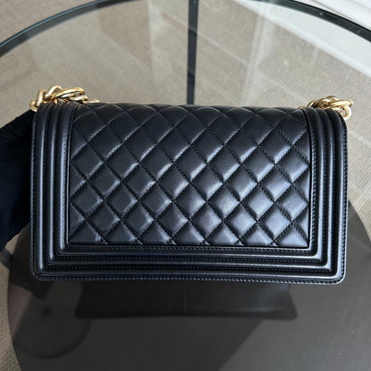 *Full set, Receipt* Boy Old Medium 25CM Lambskin Quilted Lambskin Black GHW No 22