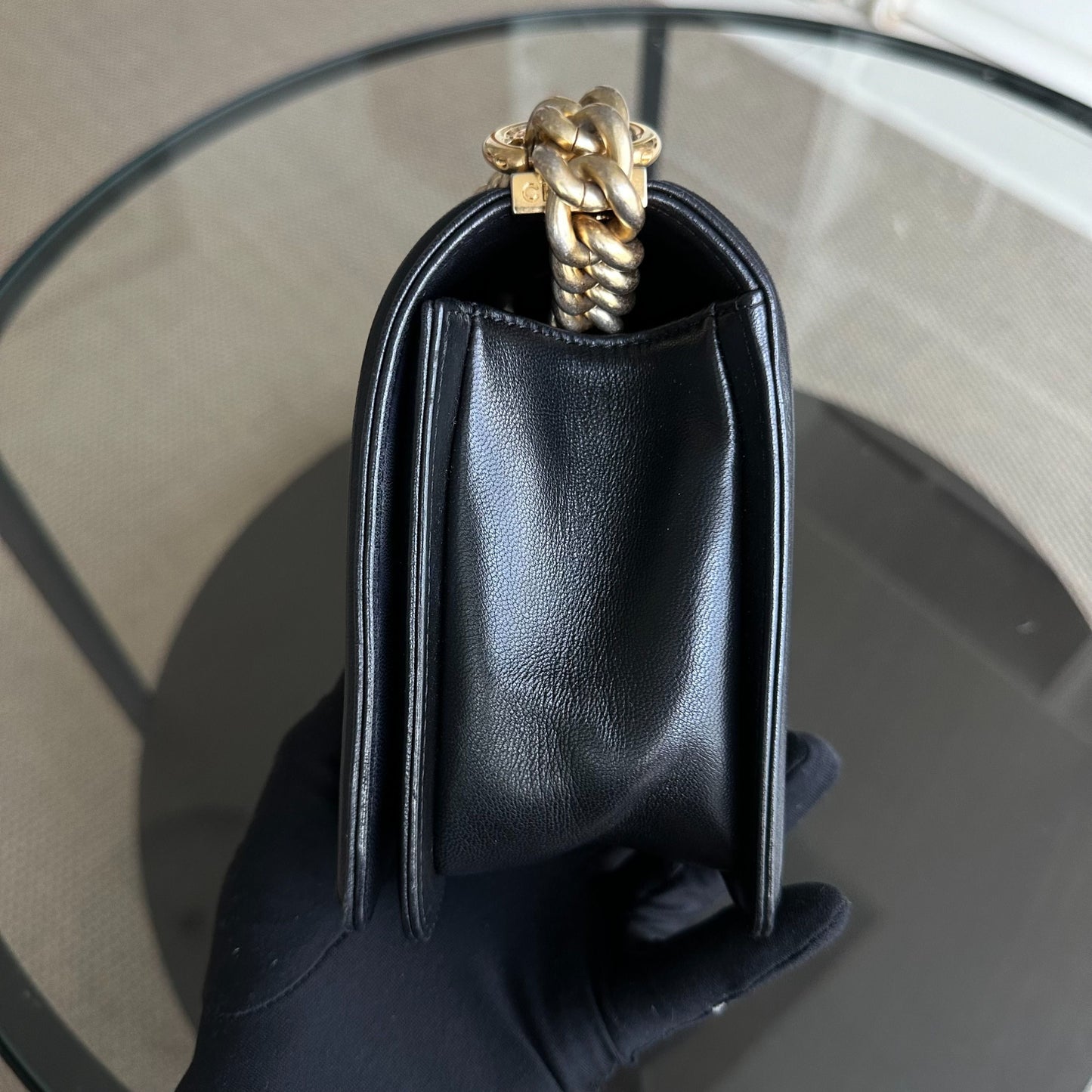 *Full set, Receipt* Boy Old Medium 25CM Lambskin Quilted Lambskin Black GHW No 22
