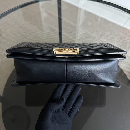 *Full set, Receipt* Boy Old Medium 25CM Lambskin Quilted Lambskin Black GHW No 22