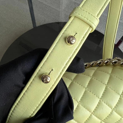 *Full Set Receipt* Boy Old Medium 25CM Quilted Calfskin Yellow Golden Hardware Series 22