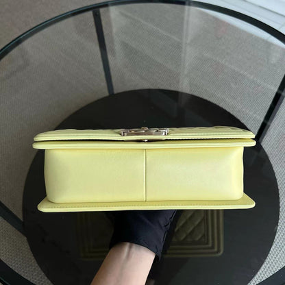 *Full Set Receipt* Boy Old Medium 25CM Quilted Calfskin Yellow Golden Hardware Series 22