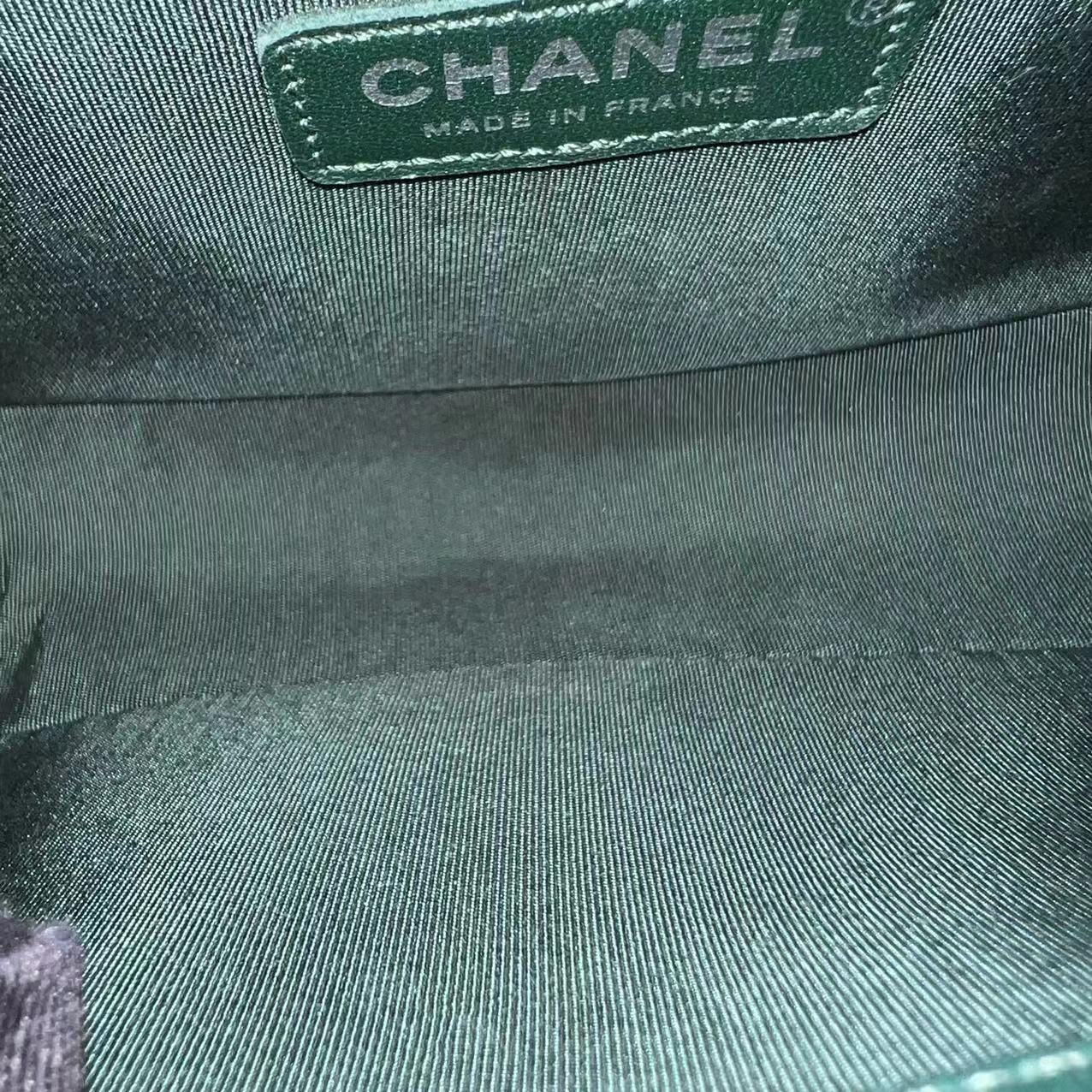 *Full Set, Receipt* Boy Old Medium 25CM Quilted Lambskin Dark Green Leboy Silver Hardware Series 21