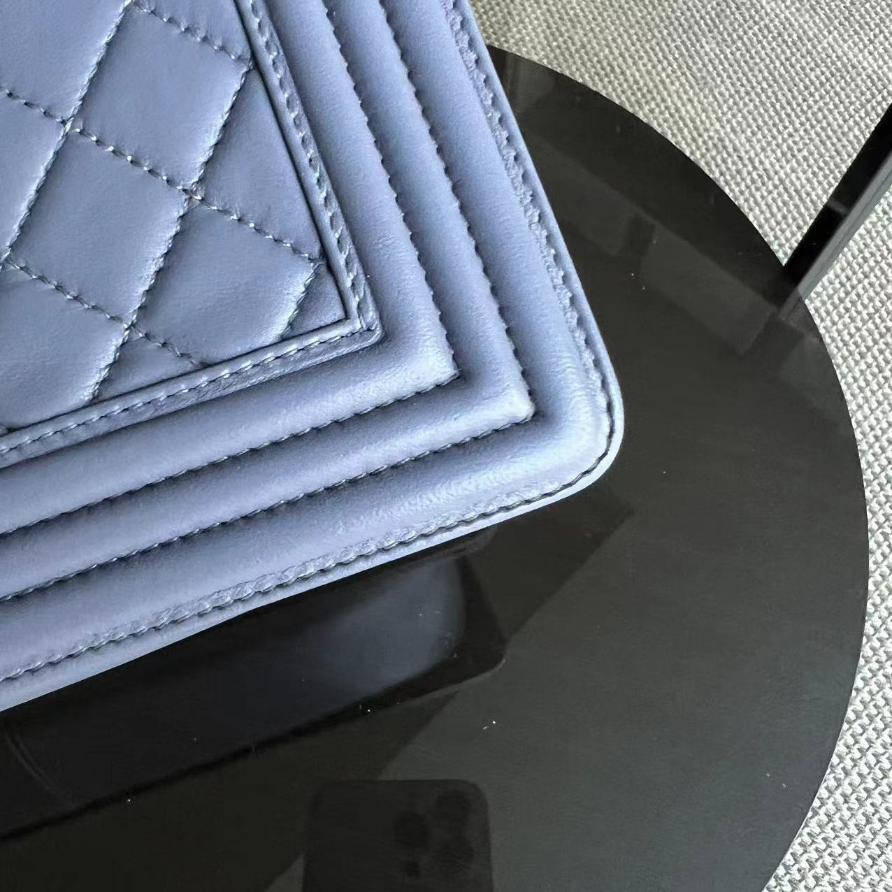 *Full Set, Receipt* Boy Old Medium 25CM Quilted Lambskin Lavender Light Purple Silver Hardware Series 15