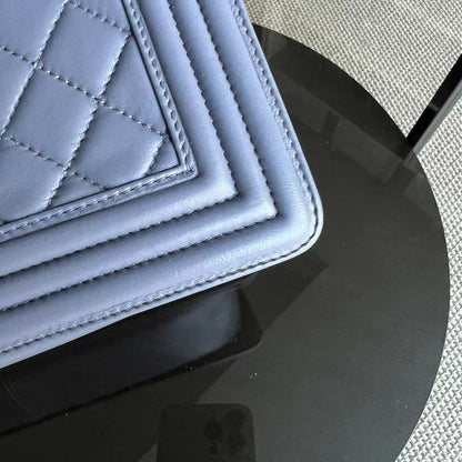 *Full Set, Receipt* Boy Old Medium 25CM Quilted Lambskin Lavender Light Purple Silver Hardware Series 15