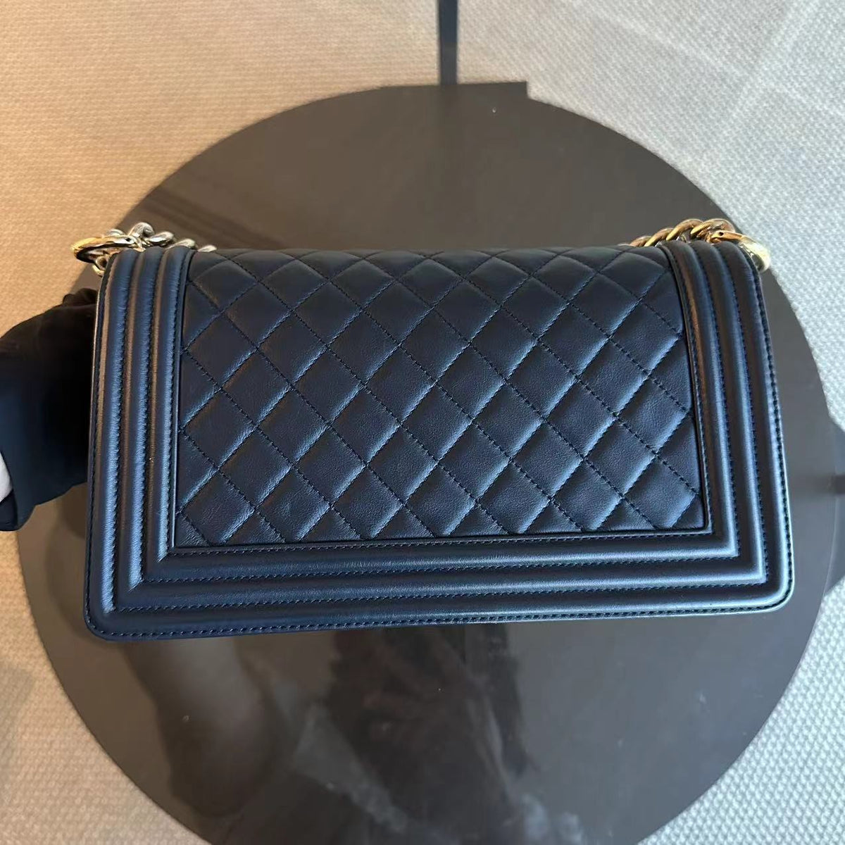 *Full Set Receipt* Boy Old Medium Quilted Calfskin Leboy 25CM Dark Blue GHW No 25