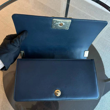 *Full Set Receipt* Boy Old Medium Quilted Calfskin Leboy 25CM Dark Blue GHW No 25