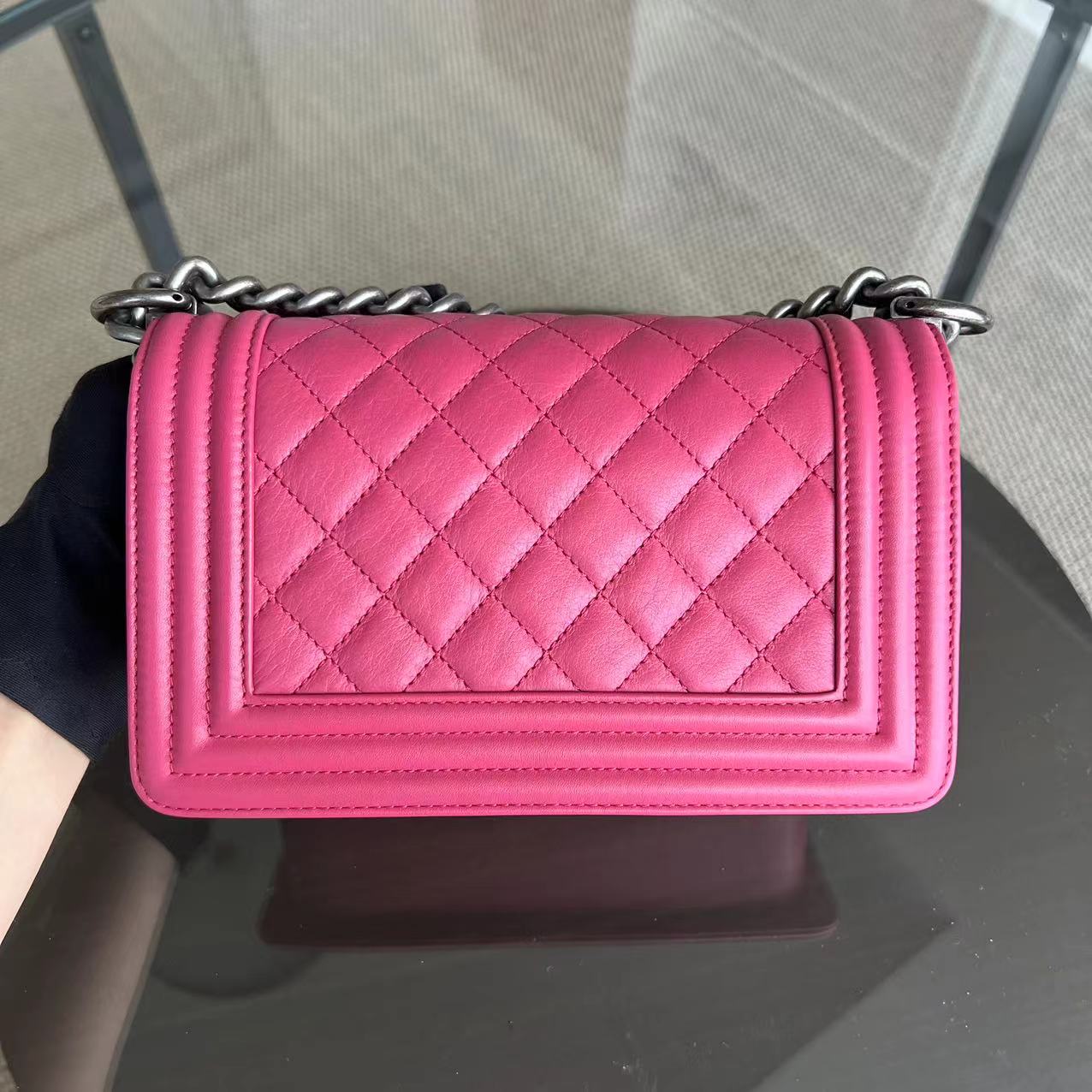 *Full Set, Receipt* Boy Small 20CM Quilted Calfskin Hot Pink RSHW No 26