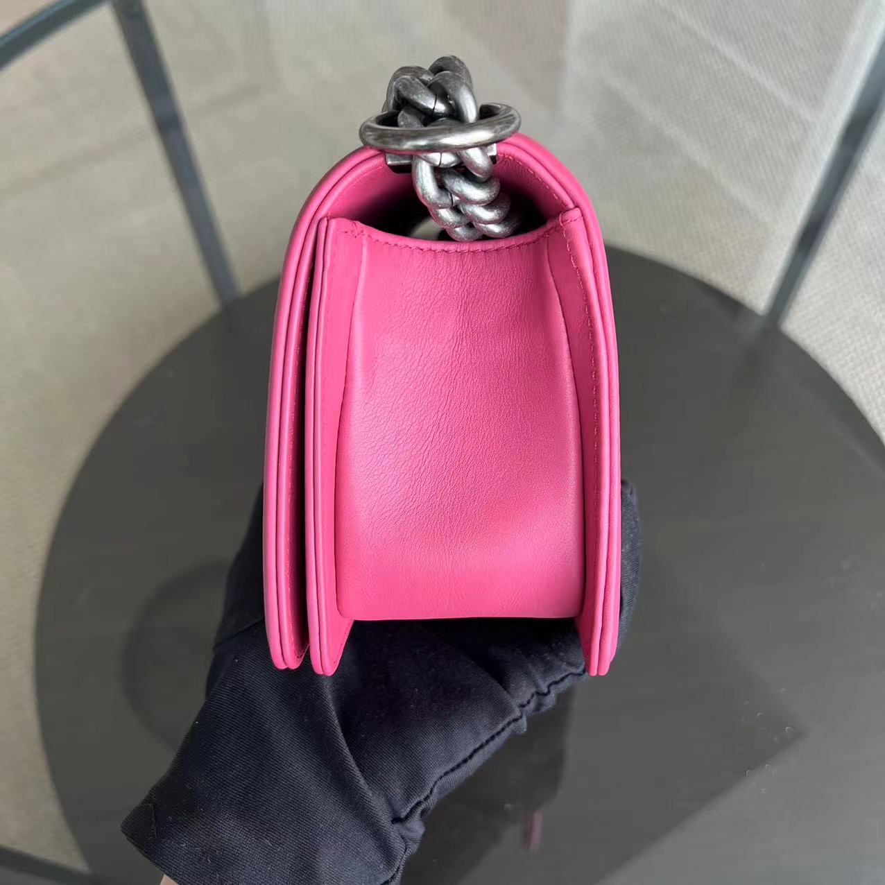 *Full Set, Receipt* Boy Small 20CM Quilted Calfskin Hot Pink RSHW No 26