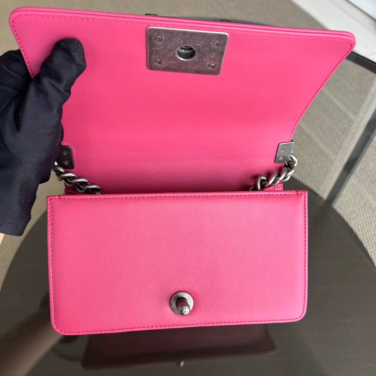 *Full Set, Receipt* Boy Small 20CM Quilted Calfskin Hot Pink RSHW No 26