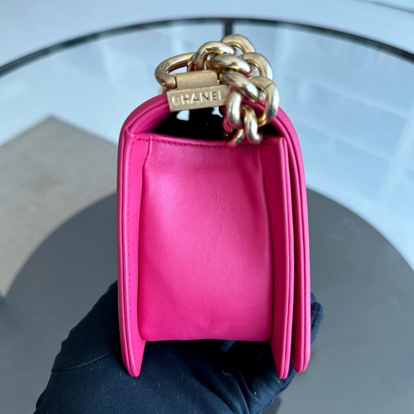 *Full Set, Receipt* Small 20CM Quilted Lambskin Hot Pink Leboy GHW No 23