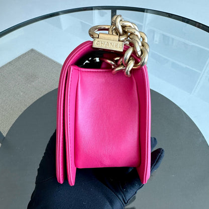 *Full Set, Receipt* Small 20CM Quilted Lambskin Hot Pink Leboy GHW No 23