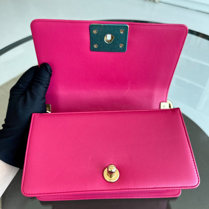 *Full Set, Receipt* Small 20CM Quilted Lambskin Hot Pink Leboy GHW No 23