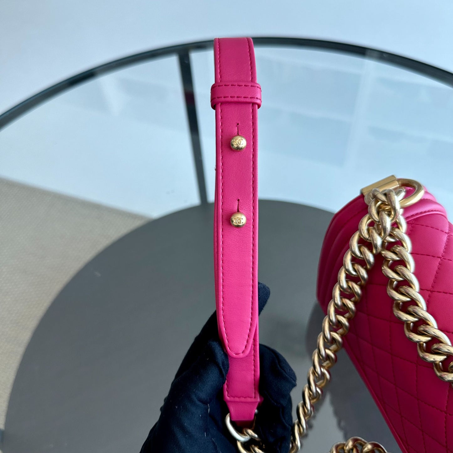 *Full Set, Receipt* Small 20CM Quilted Lambskin Hot Pink Leboy GHW No 23