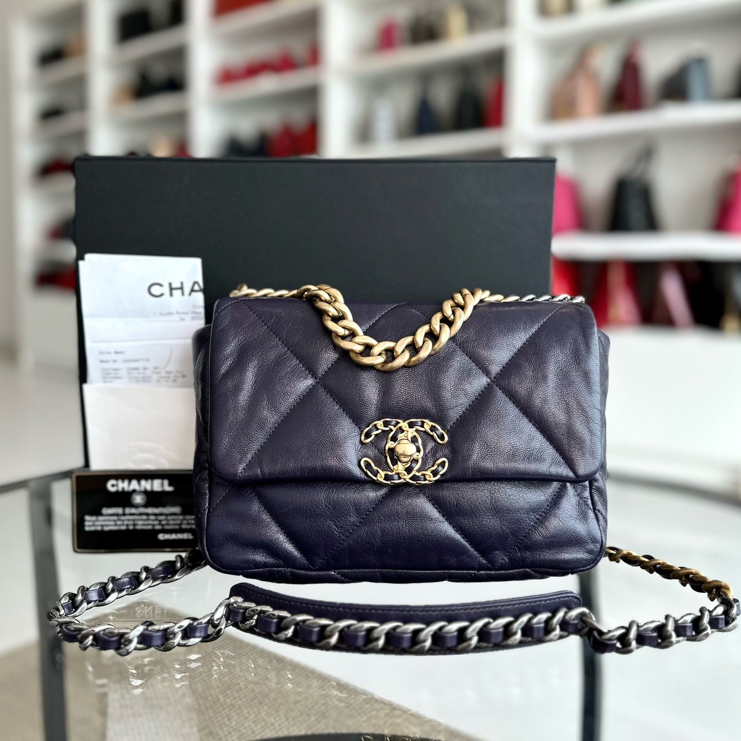 *Full Set, Receipt* C19 Small 19 Bag Goatskin Dark Purple 3-Tone 19Bag GHW No 30