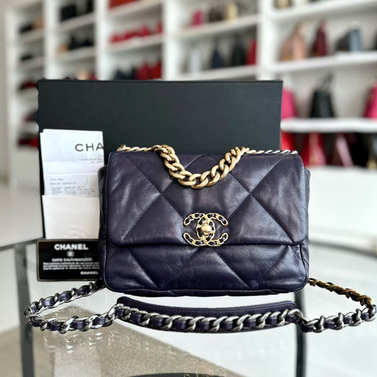 *Full Set, Receipt* C19 Small 19 Bag Goatskin Dark Purple 3-Tone 19Bag GHW No 30