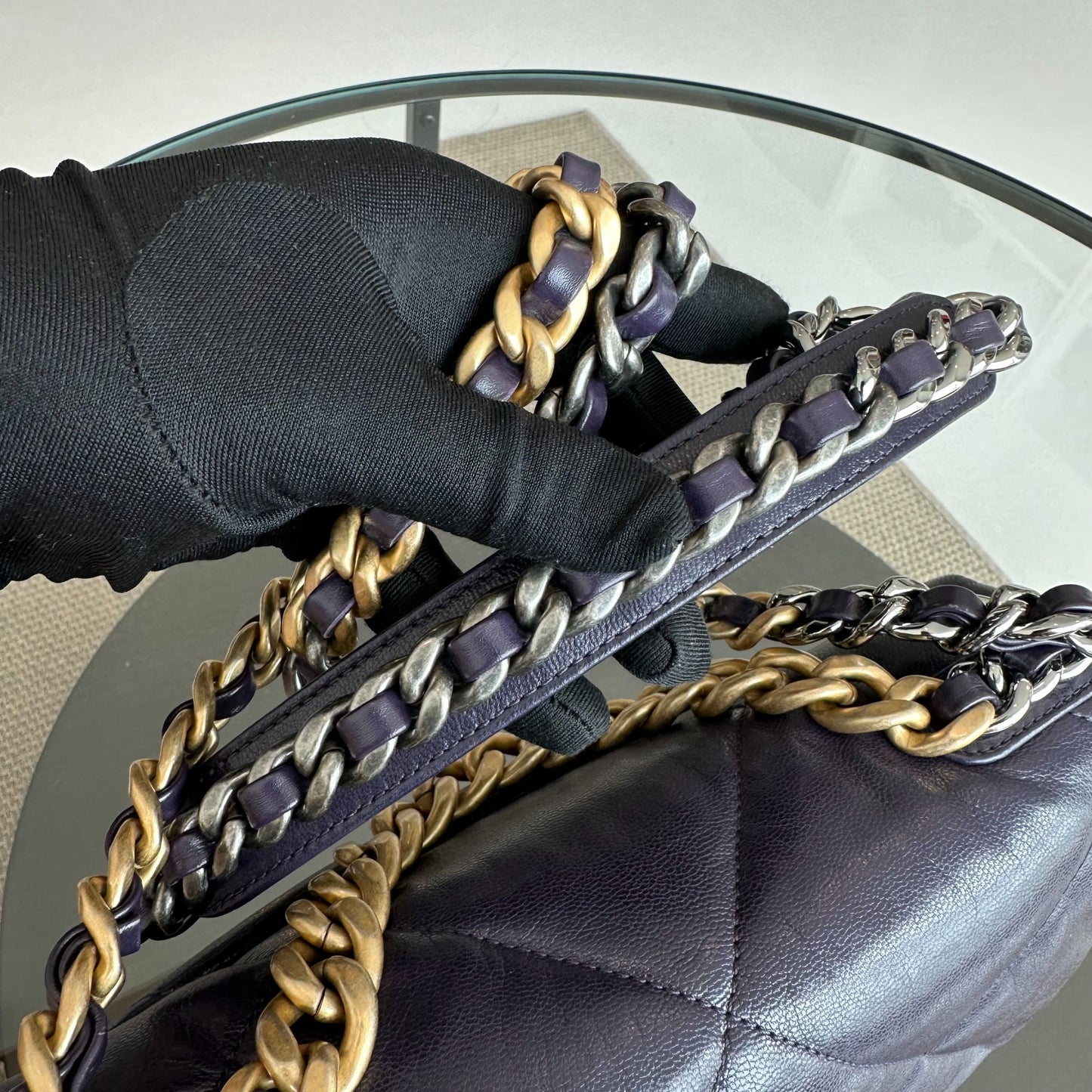 *Full Set, Receipt* C19 Small 19 Bag Goatskin Dark Purple 3-Tone 19Bag GHW No 30