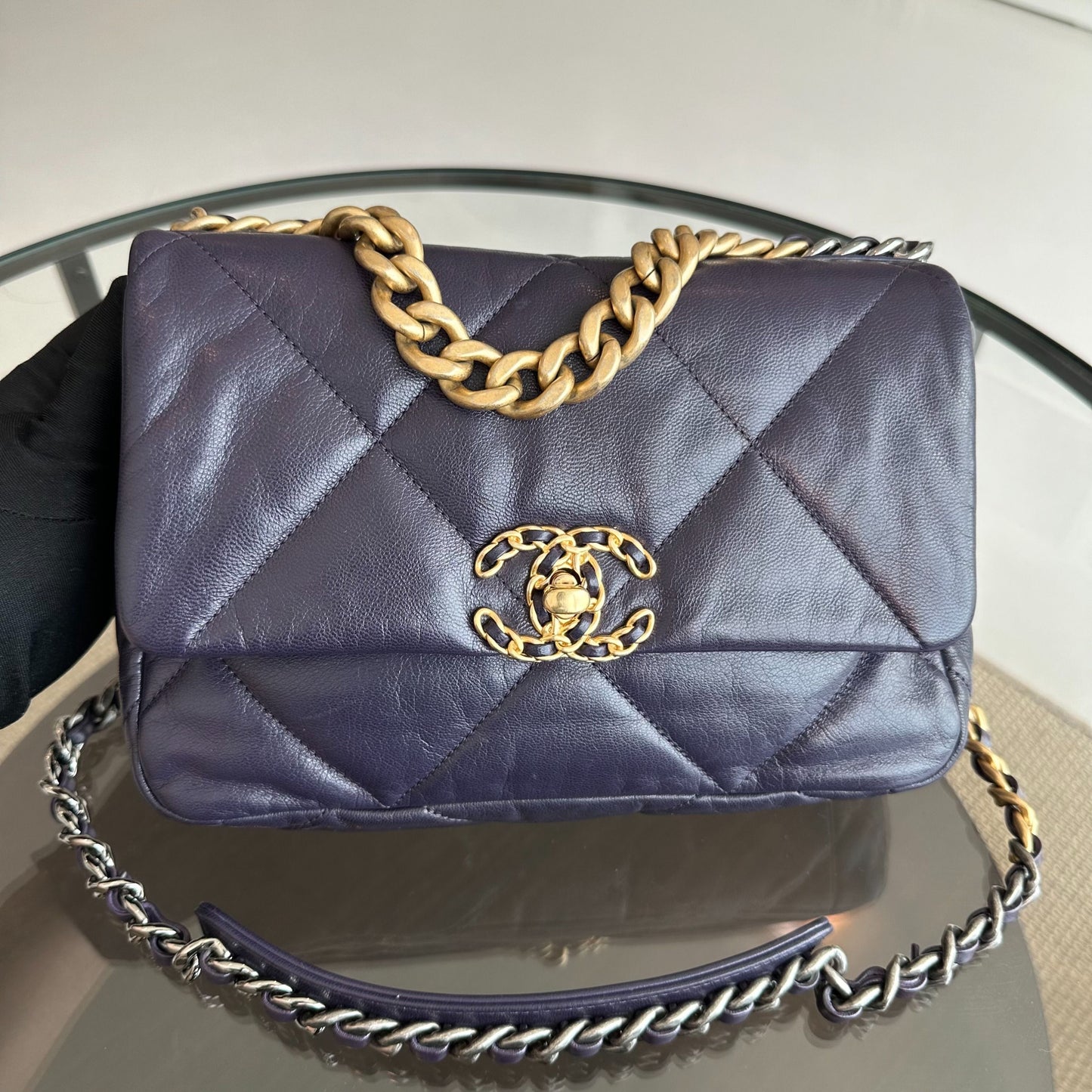 *Full Set, Receipt* C19 Small 19 Bag Goatskin Dark Purple 3-Tone 19Bag GHW No 30