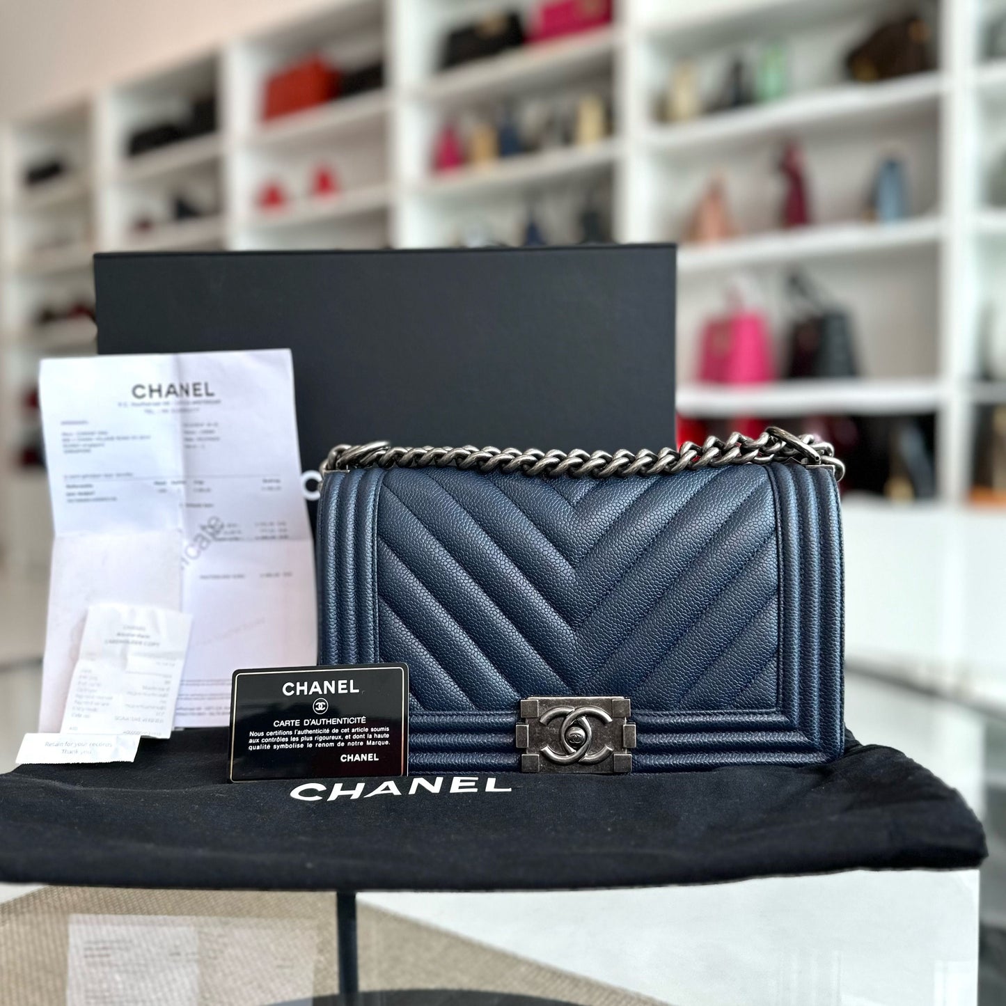 *Full Set, Receipt* Caviar Boy Old Medium 25CM Chevron Dark Blue RSHW No 28