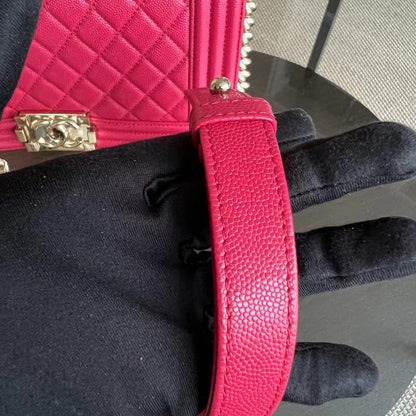 *Full Set, Receipt* Caviar Boy Old Medium 25CM Quilted Calfskin Hot Pink GHW LGHW No 23