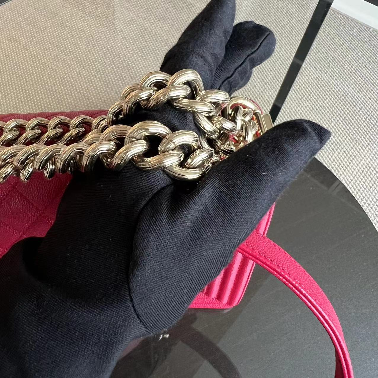 *Full Set, Receipt* Caviar Boy Old Medium 25CM Quilted Calfskin Hot Pink GHW LGHW No 23