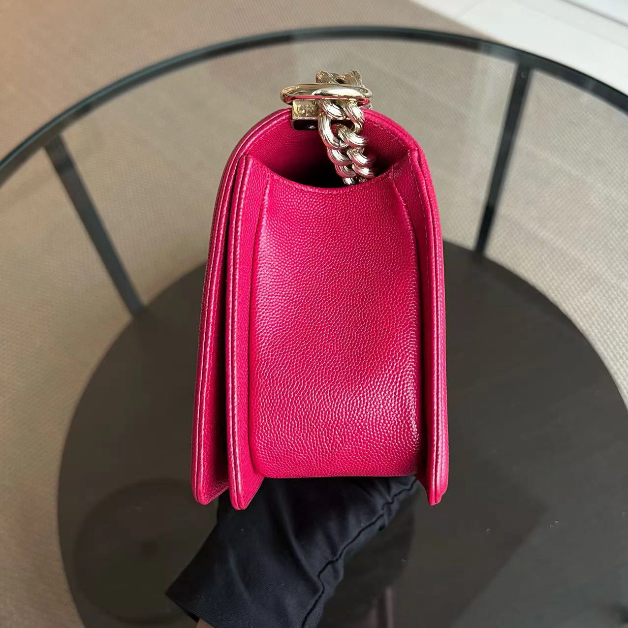 *Full Set, Receipt* Caviar Boy Old Medium 25CM Quilted Calfskin Hot Pink GHW LGHW No 23